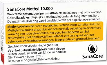 SanaCore Set: Adenosyl 10.000 Vitamine B12, Methyl 10.000 Vitamine B12,  Folaat 400 Actief Foliumzuur (6S) 5-Methyltetrahydrofolaat, 60 + 60 + 60 comprimés orodispersibles