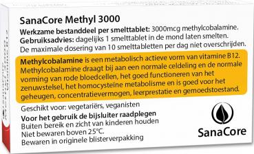 SanaCore Methyl 3000 Vitamine B12, 60 comprimés orodispersibles