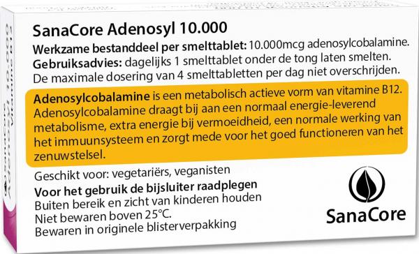 SanaCore Set: Adenosyl 10.000 Vitamine B12, Methyl 10.000 Vitamine B12,  Folaat 400 Actief Foliumzuur (6S) 5-Methyltetrahydrofolaat, 60 + 60 + 60 comprimés orodispersibles