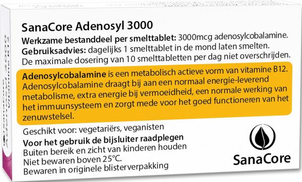 SanaCore Adenosyl 3000 Vitamine B12, 60 comprimés orodispersibles