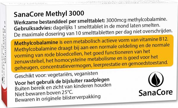 SanaCore Methyl 3000 Vitamine B12, 60 smelttabletjes